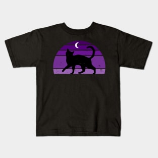 Purple Retro sunset Cat Kids T-Shirt